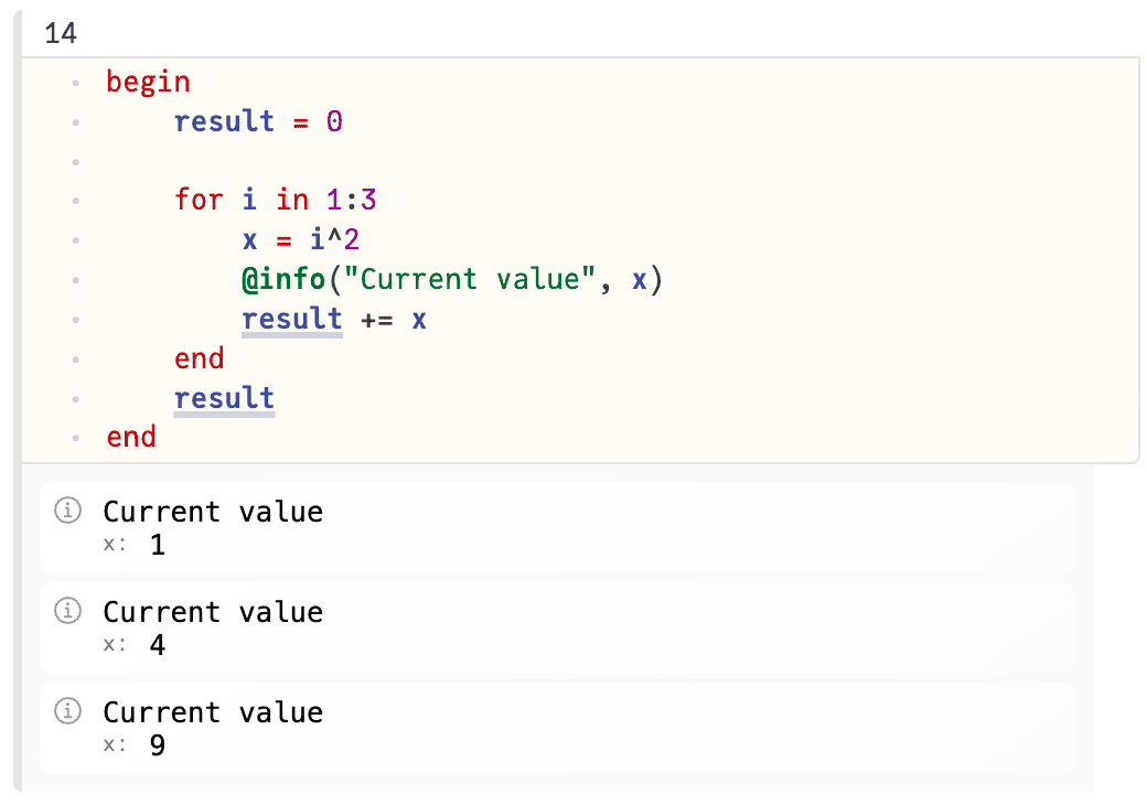 Screenshot of the log messages from the previous code example.